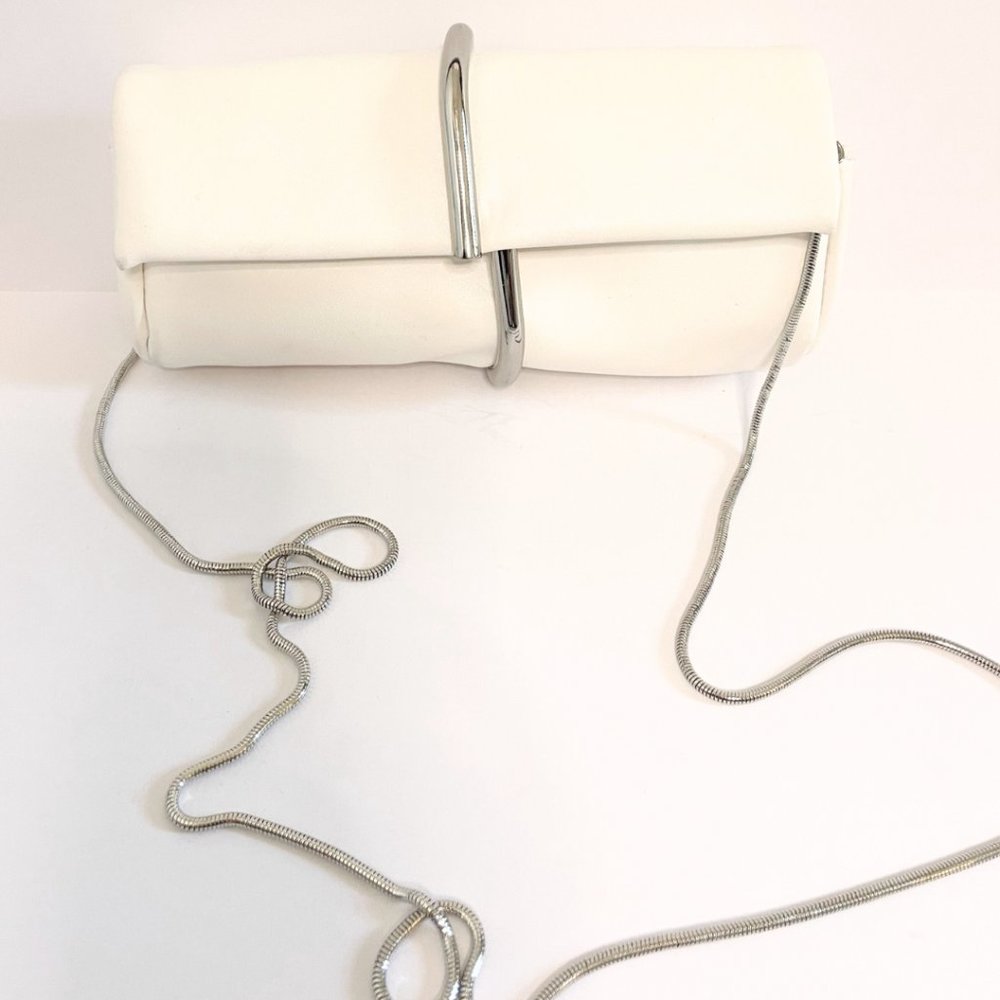 White Modern Clutch w/ Chic Chrome Closure - Picture 4 of 7